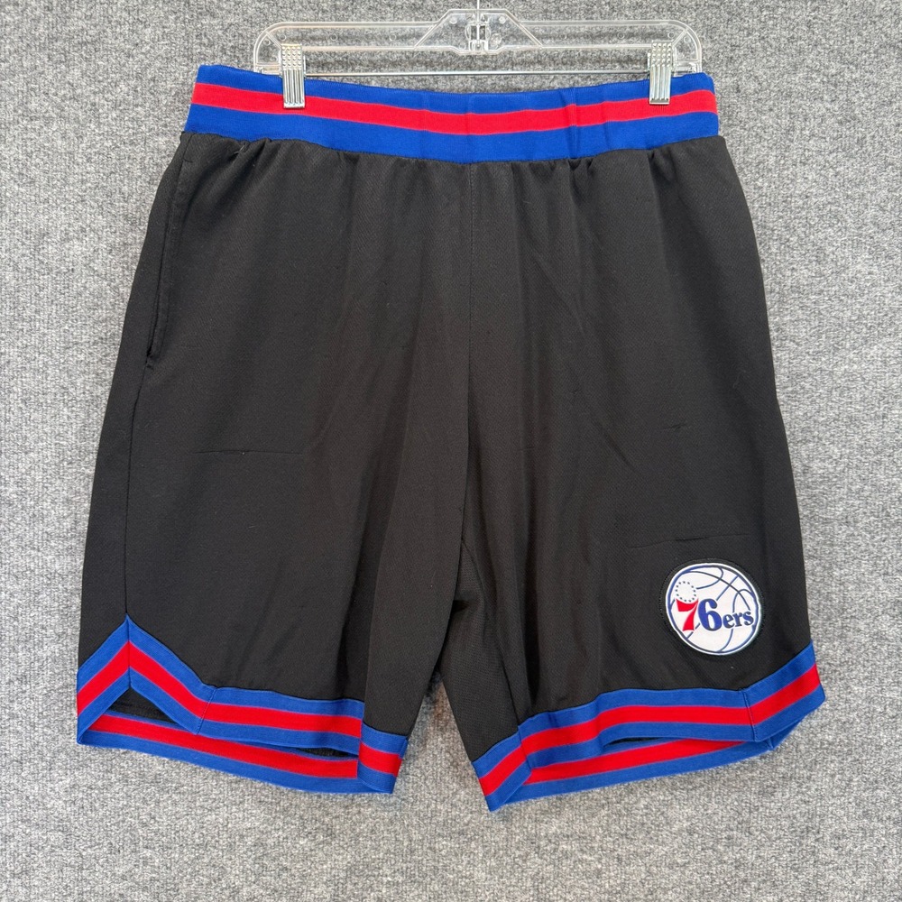 Philadelphia 76ers Shorts Mens XL Black UNK  Basketball Mesh Striped Trim Hoops